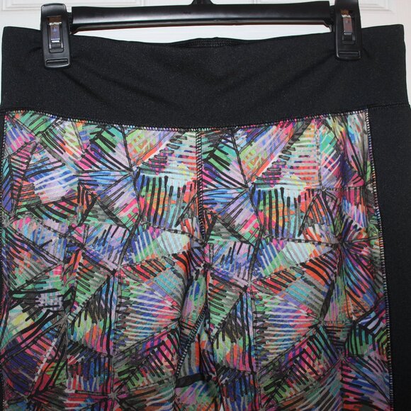 Mossimo Black Palm Leaf Print Legging Workout Multicolor Yoga Pant | SZ Large - Picture 3 of 6
